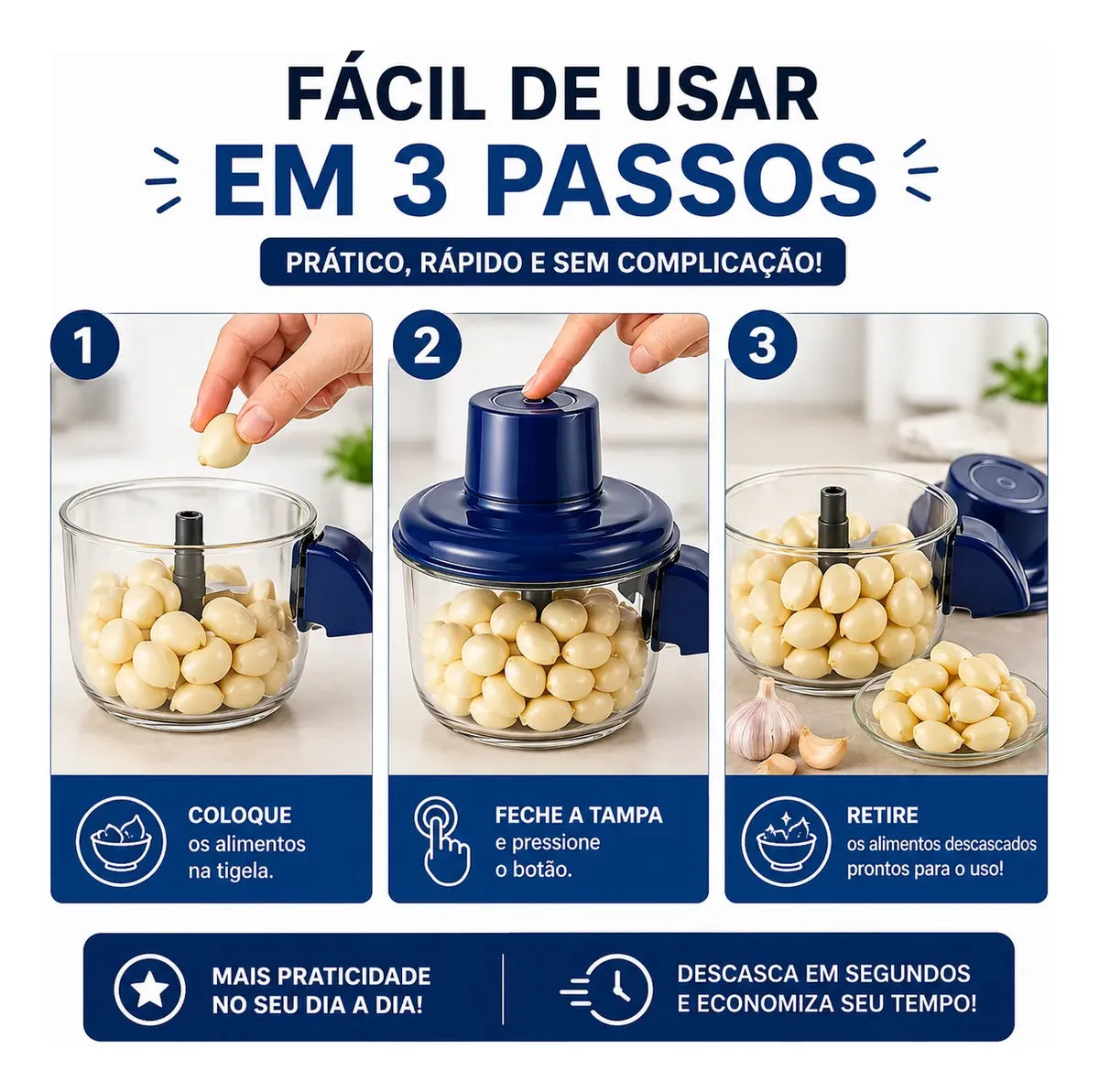 Descascador Elétrico Kidoo | Descasque Alho, Uvas, Frutas e Legumes em Segundos
